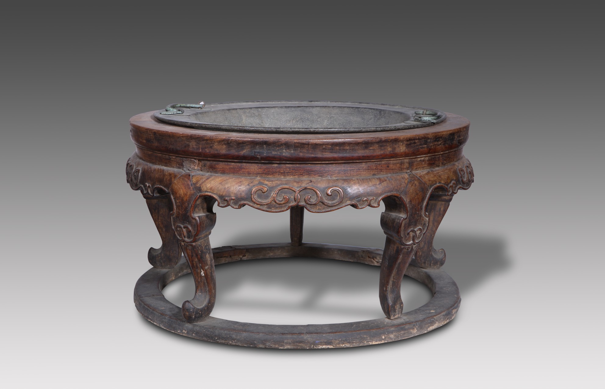 黄花黎有托泥五足三弯腿火盆架