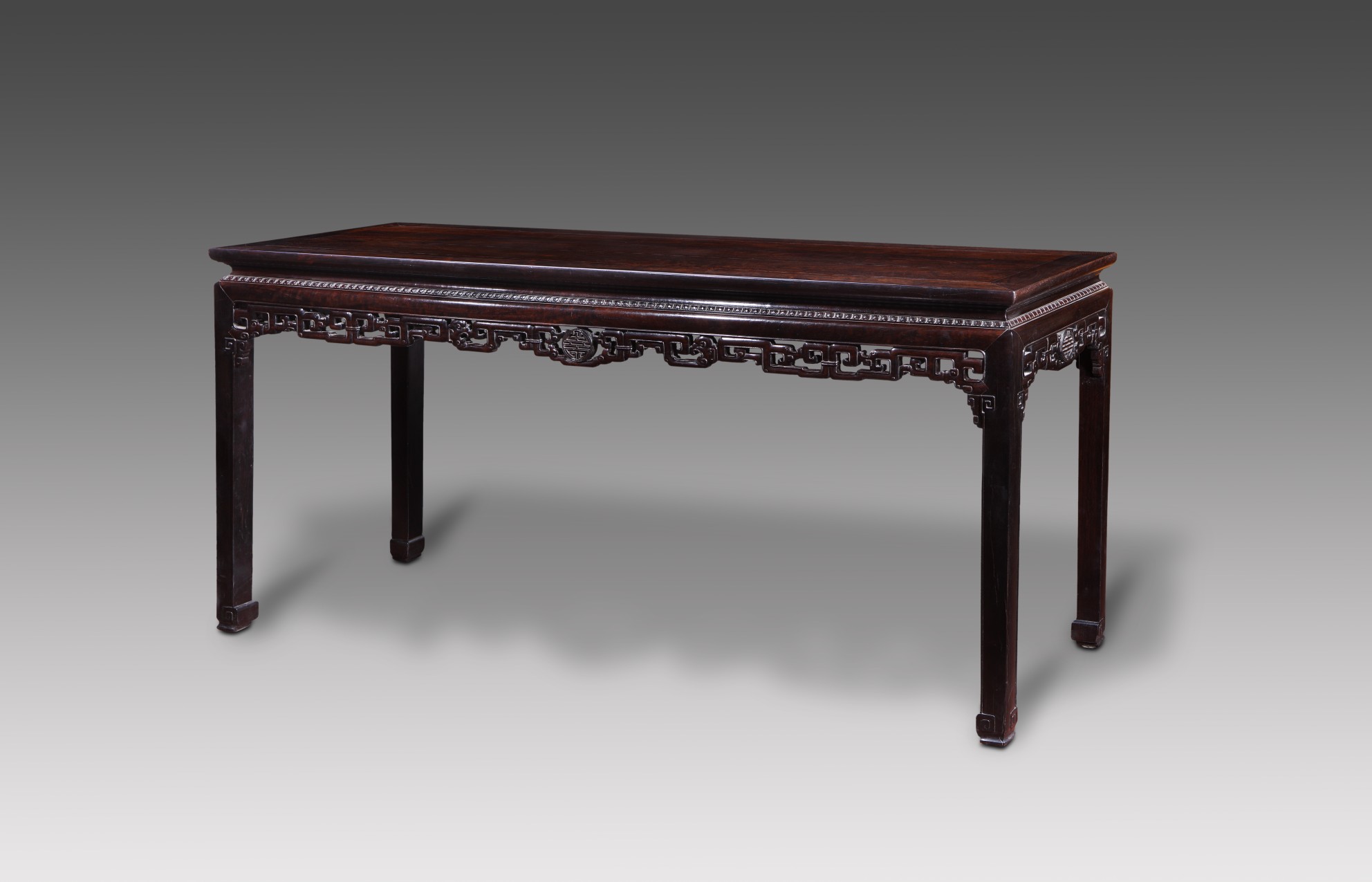 紫檀束腰寿字虁纹条桌